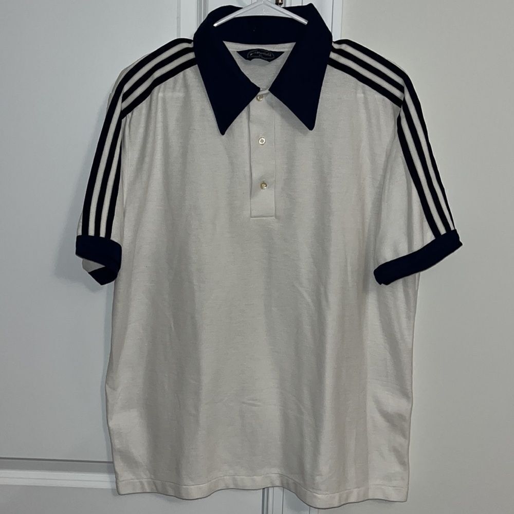 Vintage white w/3 stripes retro Chesterfield mens tennis polo golf shirt XL